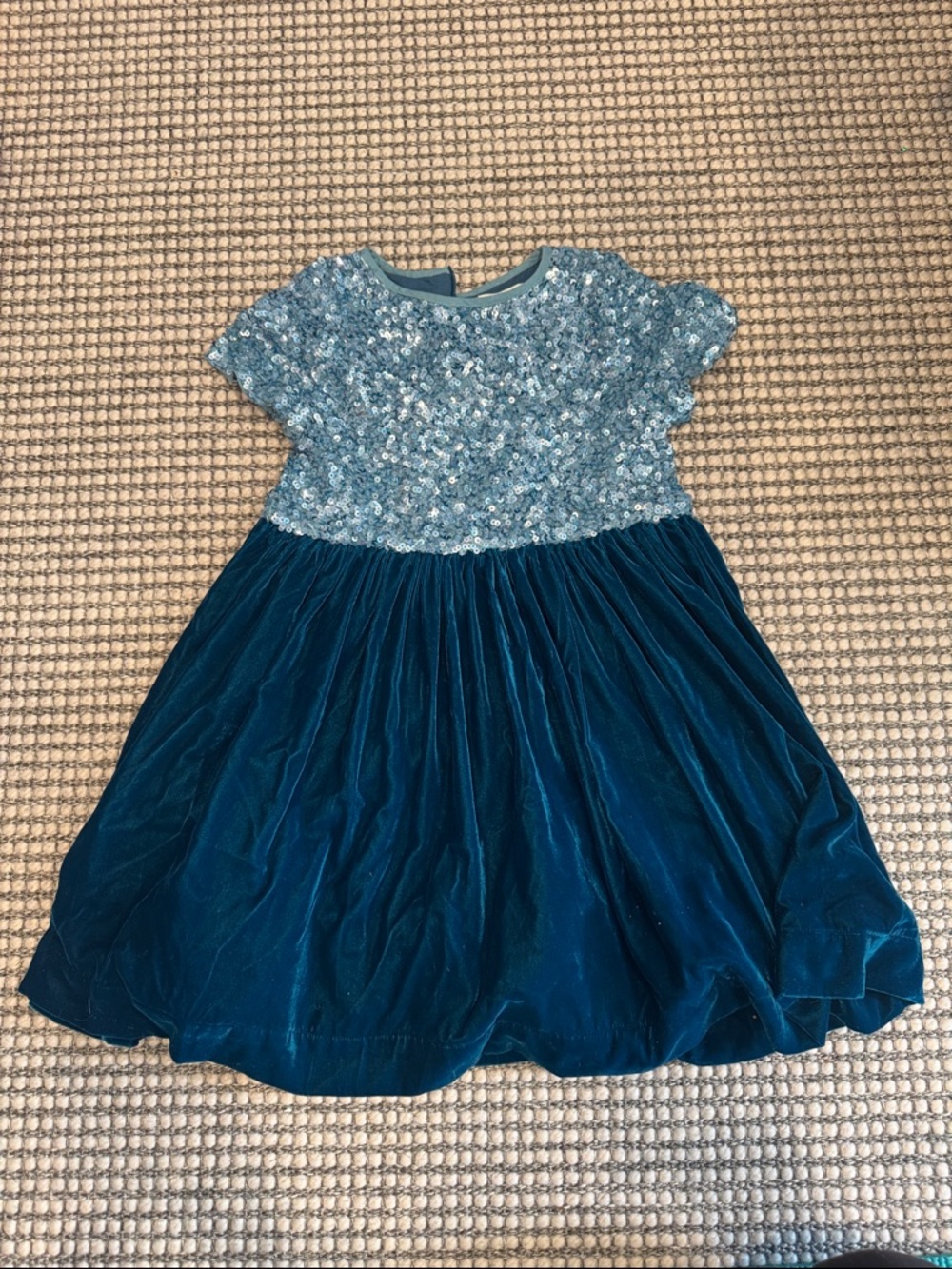 Mini Boden Teal Sequined Bodice Velvet Skirt Dress